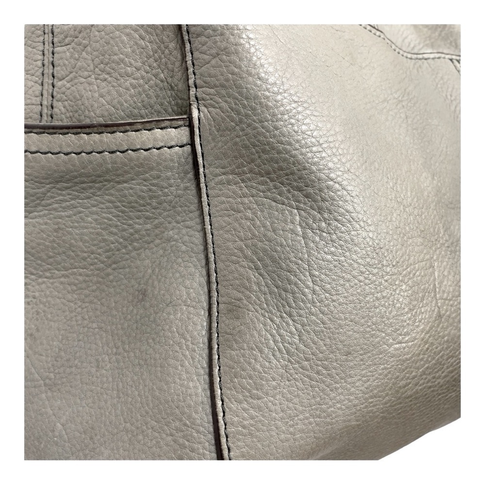 B. Makowsky Gray Pebbled Leather Hobo Shoulder Tote Bag Large Silver Hardware - Picture 12 of 16